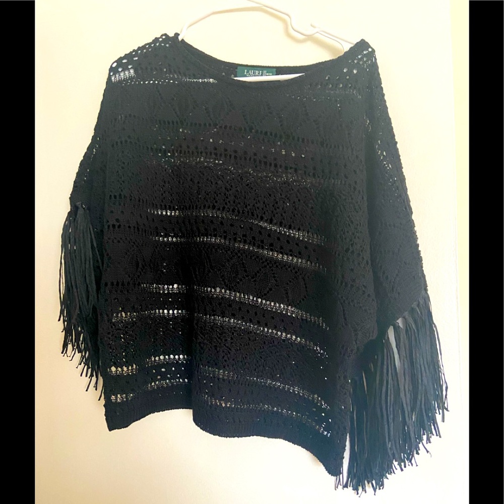 Ralph Lauren NWT black crochet knit poncho